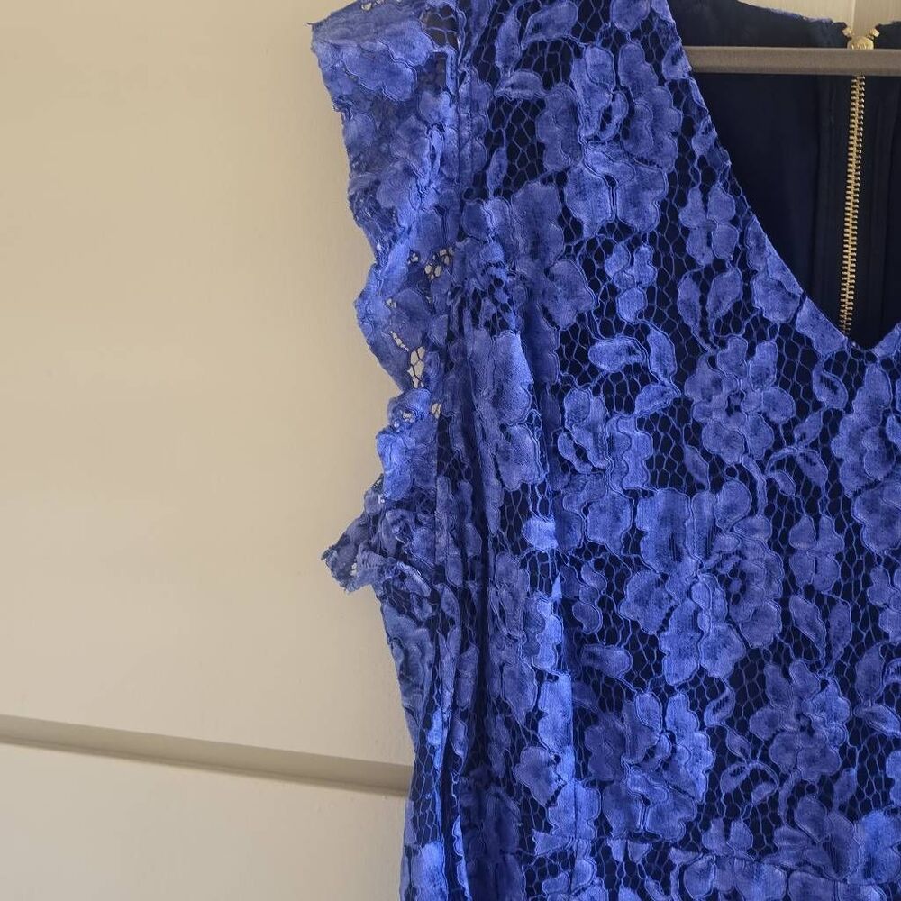 Michael Kors Plus "Crew Blue" Lace Mini Dress, Flutter Sleeves, V-Neck, NWT, 16W - Picture 3 of 12